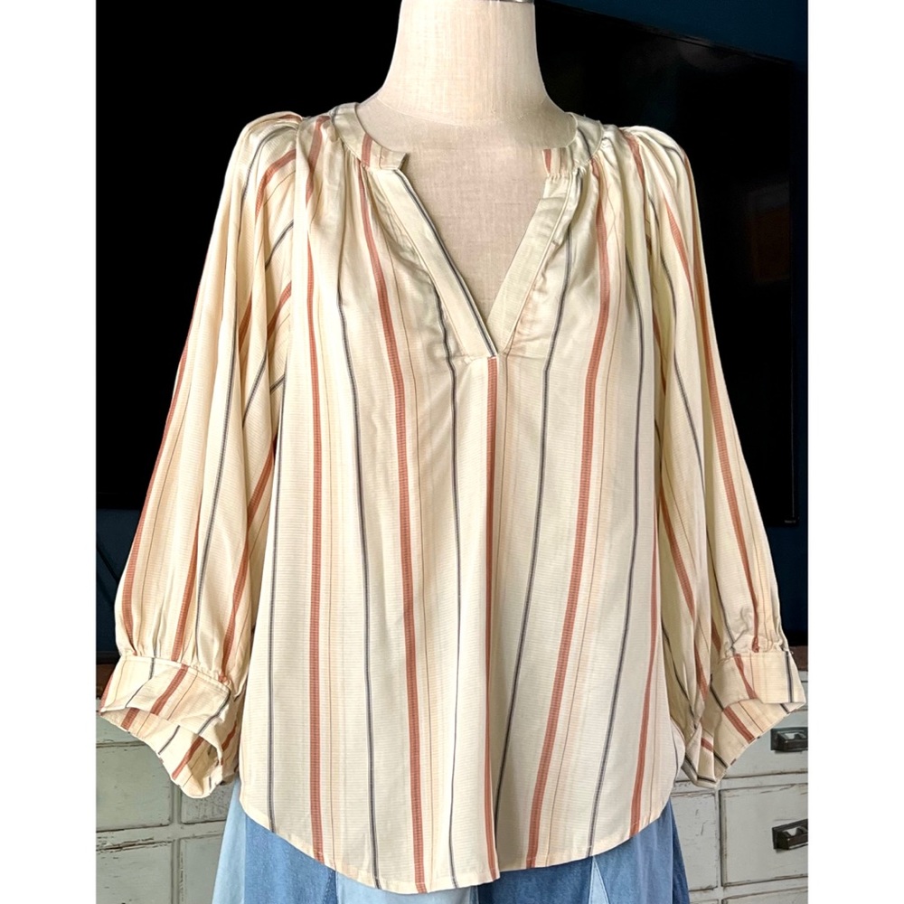 Anthropologie Maeve Striped Bubble Sleeve Blouse S - Picture 1 of 14